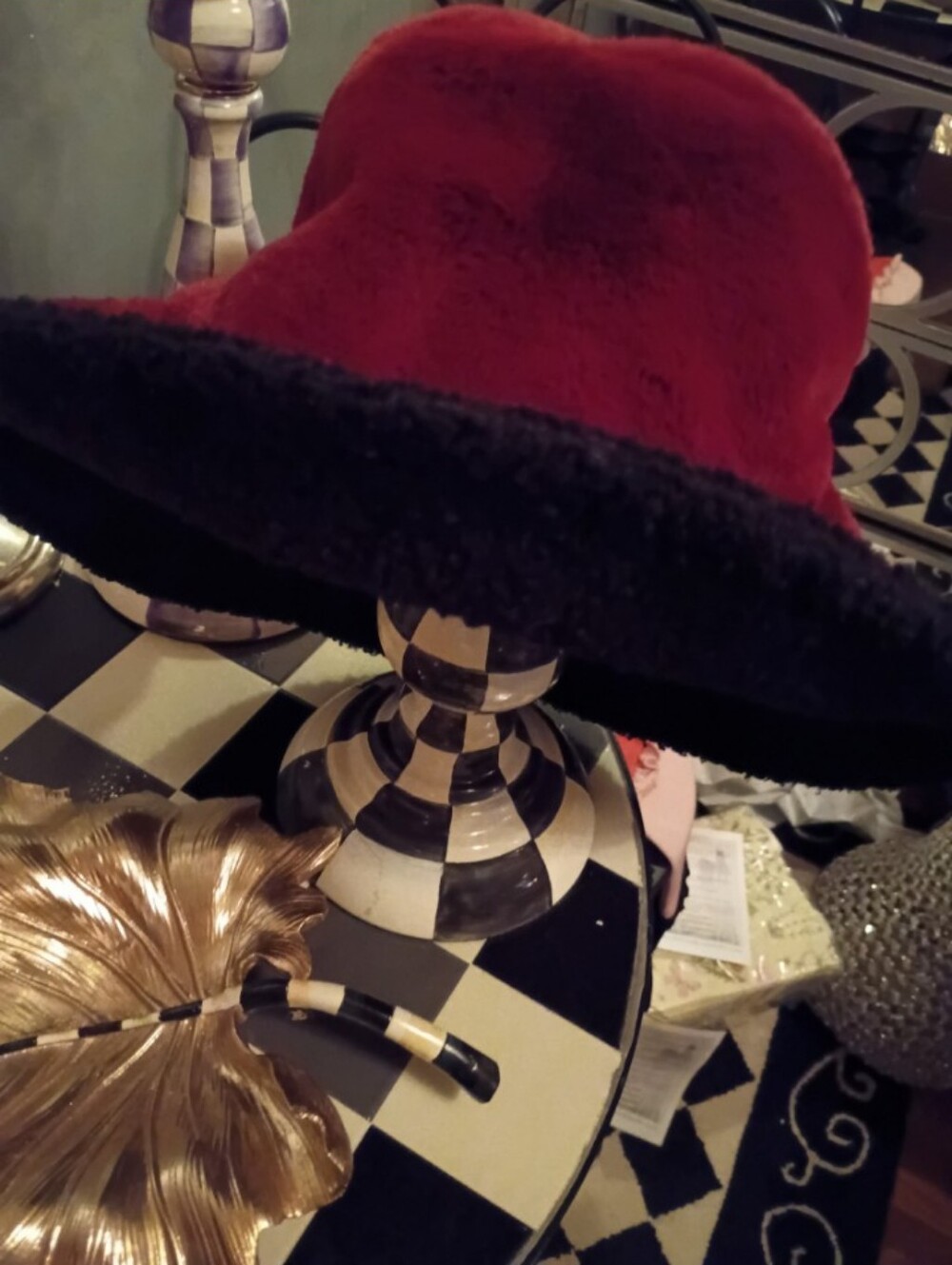 Plush Reversible Red and Black Home Accent Hat